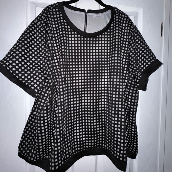 Calvin Klein 2XL Black & White Mesh Top with Lining – Small Squares Pattern - Picture 1 of 6